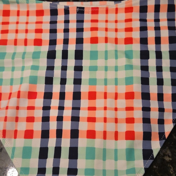 AERIE WOMENS Plaid Two-Piece High-Waist Swim Set - Coral, Aqua & Navy - Picture 4 of 6